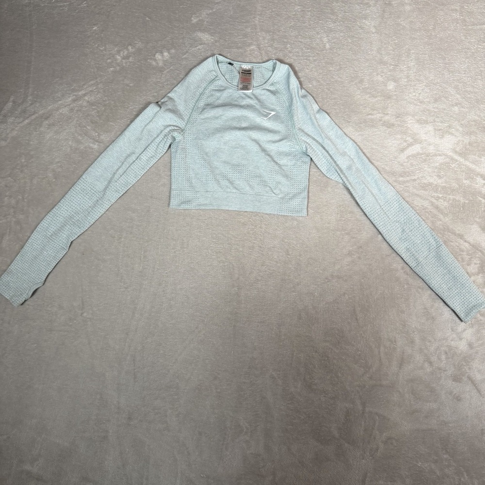 Gymshark Vital Seamless 2.0 Long Sleeve Crop Top Blue Women Small GLCT1847-WJM